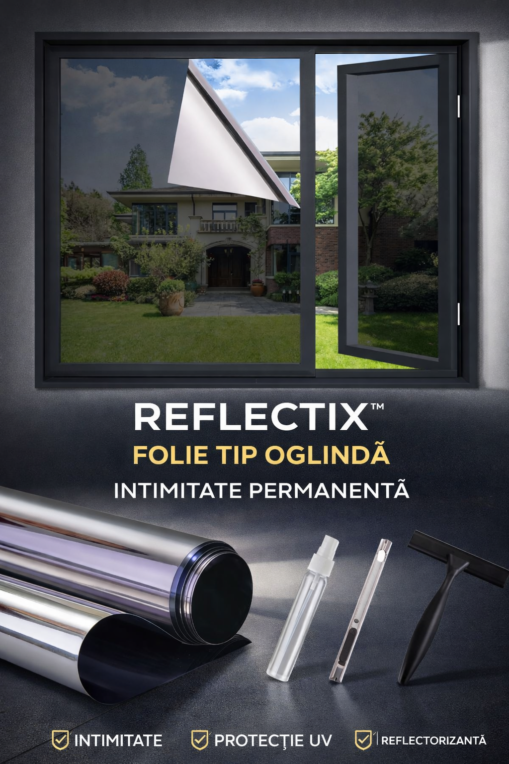 Folie de Protecție pentru Ferestre - Intimitate, Protecție UV și Reflectorizantă (50x200)